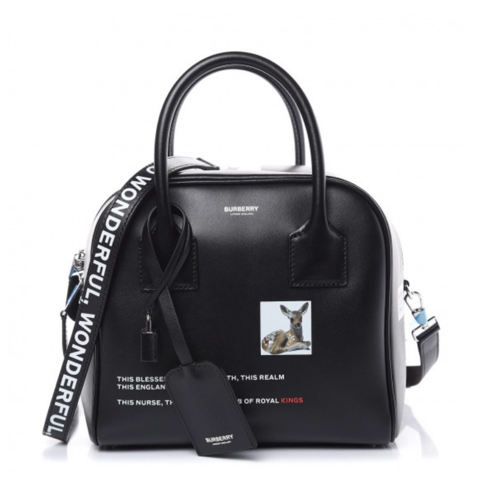 BURBERRY Calfskin Leather Montage Print  Cube Bag